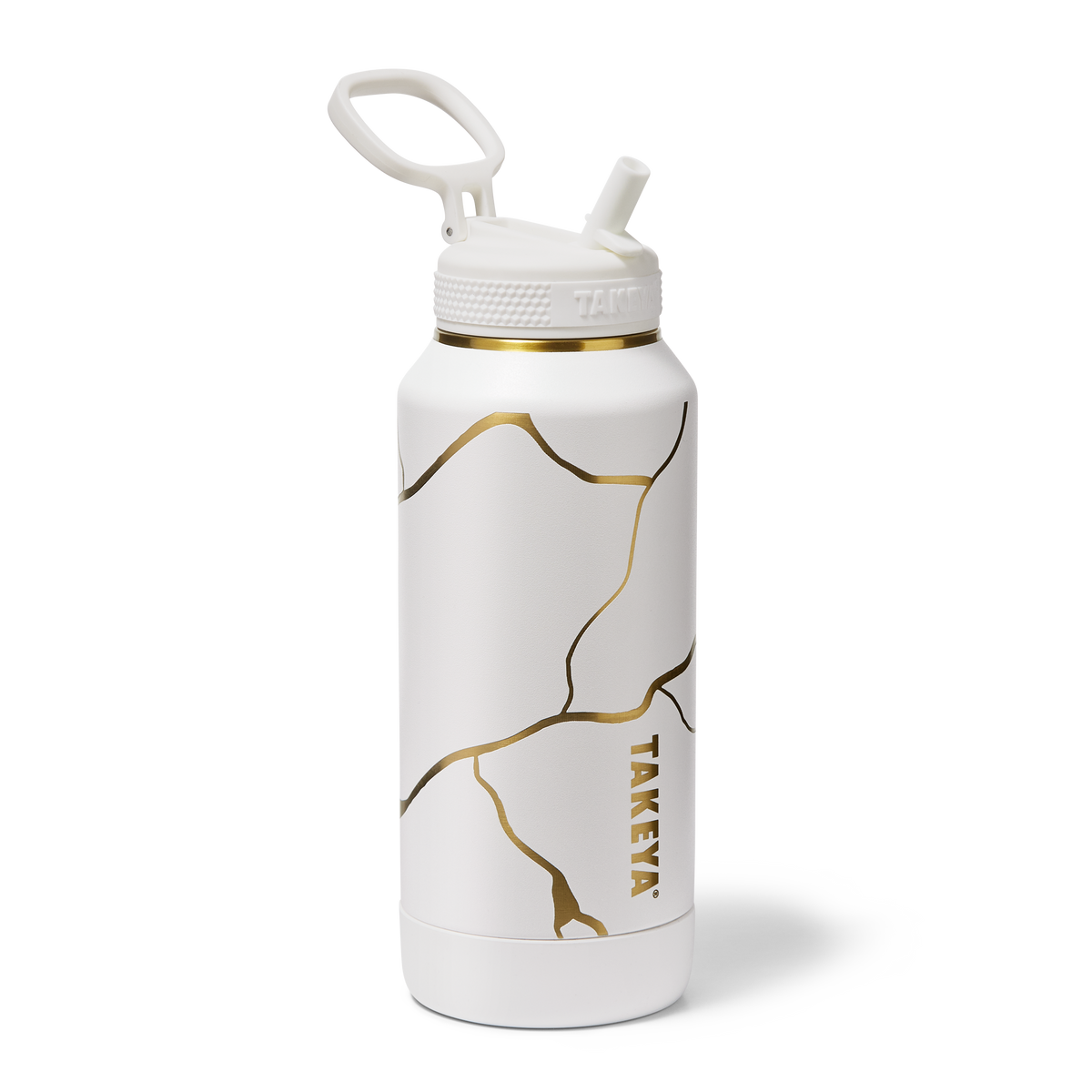 Kintsugi Water Bottle with Straw Lid O4 — 32oz / Blanc